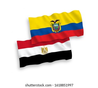 National vector fabric wave flags of Egypt and Ecuador isolated on white background. 1 to 2 proportion.