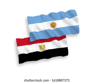 National vector fabric wave flags of Egypt and Argentina isolated on white background. 1 to 2 proportion.