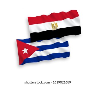 National vector fabric wave flags of Egypt and Cuba isolated on white background. 1 to 2 proportion.