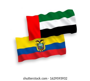 National vector fabric wave flags of United Arab Emirates and Ecuador isolated on white background. 1 to 2 proportion.