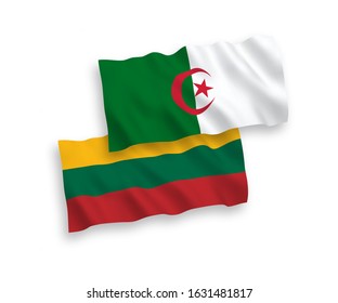 National vector fabric wave flags of Lithuania and Algeria isolated on white background. 1 to 2 proportion.