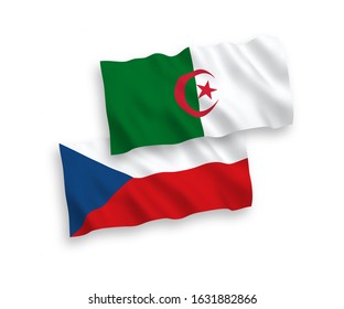 National vector fabric wave flags of Czech Republic and Algeria isolated on white background. 1 to 2 proportion.