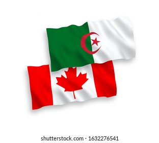 National vector fabric wave flags of Canada and Algeria isolated on white background. 1 to 2 proportion.