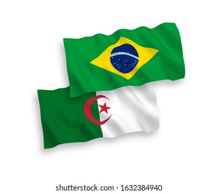 National vector fabric wave flags of Brazil and Algeria isolated on white background. 1 to 2 proportion.