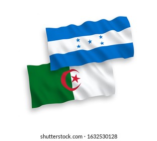 National vector fabric wave flags of Algeria and Honduras isolated on white background. 1 to 2 proportion.