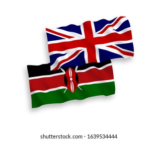 National vector fabric wave flags of Great Britain and Kenya isolated on white background. 1 to 2 proportion.