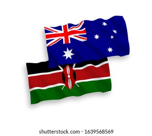 National vector fabric wave flags of Australia and Kenya isolated on white background. 1 to 2 proportion.