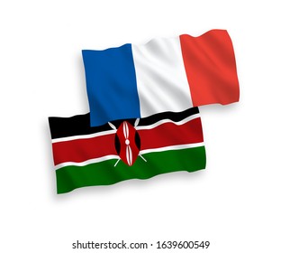 National vector fabric wave flags of France and Kenya isolated on white background. 1 to 2 proportion.