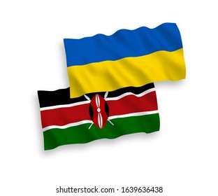National vector fabric wave flags of Kenya and Ukraine isolated on white background. 1 to 2 proportion.