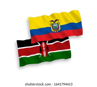 National vector fabric wave flags of Kenya and Ecuador isolated on white background. 1 to 2 proportion.