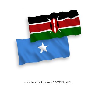 National vector fabric wave flags of Kenya and Somalia isolated on white background. 1 to 2 proportion.