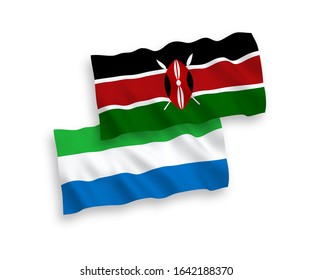 National vector fabric wave flags of Kenya and Sierra Leone isolated on white background. 1 to 2 proportion.
