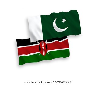 National vector fabric wave flags of Kenya and Pakistan isolated on white background. 1 to 2 proportion.