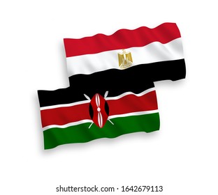 National vector fabric wave flags of Kenya and Egypt isolated on white background. 1 to 2 proportion.