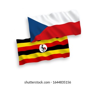 National vector fabric wave flags of Czech Republic and Uganda isolated on white background. 1 to 2 proportion.