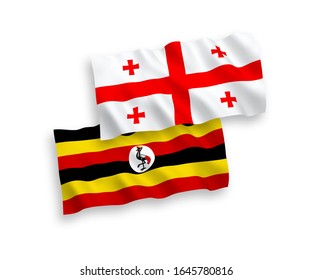Uganda und Georgien, die auf weißem Hintergrund isoliert sind, sind mit Vektorillustration-Wellen-Flaggen versehen. 1 bis 2 %.