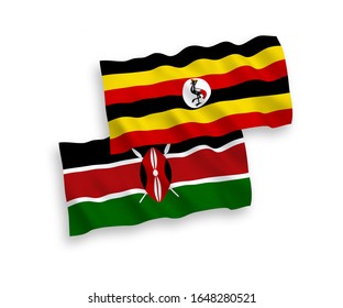Nationale Vektorillustration-Gewebeflags von Uganda und Kenia einzeln auf weißem Hintergrund. 1 bis 2 %.
