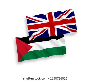 Banderas nacionales de tejido vectorial de Gran Bretaña y Palestina aisladas en fondo blanco. 1 a 2 proporciones.