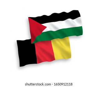 National vector fabric wave flags of Palestine and Belgium isolated on white background. 1 to 2 proportion.