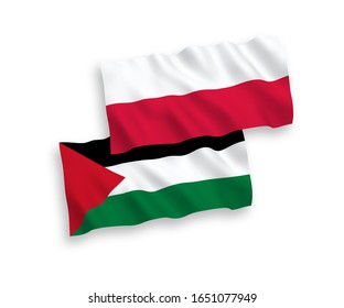 Banderas nacionales de tejido vectorial de Palestina y Polonia aisladas en fondo blanco. 1 a 2 proporciones.