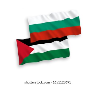 Banderas nacionales de tejido vectorial de Bulgaria y Palestina aisladas en fondo blanco. 1 a 2 proporciones.