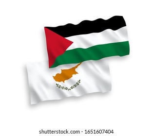 Banderas nacionales de tejido vectorial de Chipre y Palestina aisladas en fondo blanco. 1 a 2 proporciones.