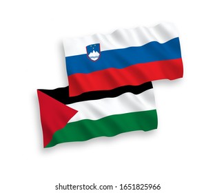 Banderas nacionales de tejido vectorial de Eslovenia y Palestina aisladas en fondo blanco. 1 a 2 proporciones.
