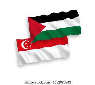 Banderas nacionales de tejido vectorial de Palestina y Singapur aisladas en fondo blanco.  