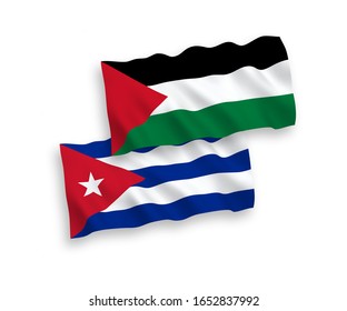 Banderas nacionales de tejido vectorial de Palestina y Cuba aisladas en fondo blanco. 1 a 2 proporciones.