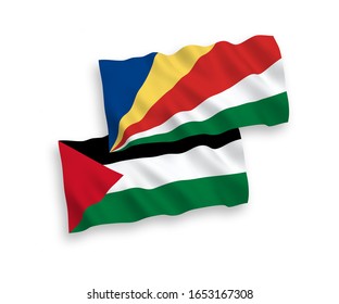 Banderas nacionales de tejido vectorial de Palestina y Seychelles aisladas en fondo blanco. 1 a 2 proporciones.