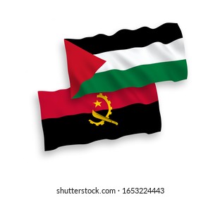 Banderas nacionales de tejido vectorial de Palestina y Angola aisladas en fondo blanco. 1 a 2 proporciones.