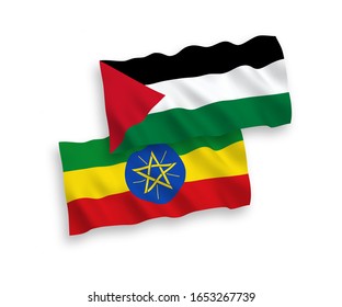 Gewebeflags nationaler Vektorillustrationen in Palästina und Äthiopien einzeln auf weißem Hintergrund. 1 bis 2 %.
