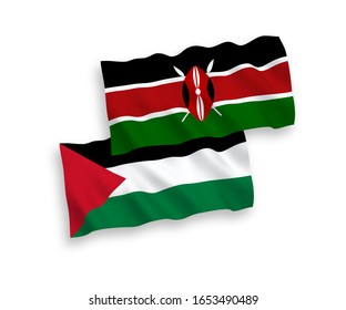Banderas nacionales de tejido vectorial de Palestina y Kenia aisladas en fondo blanco. 1 a 2 proporciones.