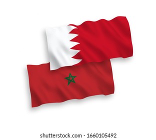 National vector fabric wave flags of Morocco and Bahrain isolated on white background. 1 to 2 proportion.