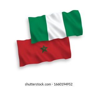 Länderspezifische Gewebeflags aus Vektorillustration, die von Marokko und Nigeria einzeln auf weißem Hintergrund gekennzeichnet sind. 1 bis 2 %.