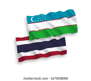 Banderas de tejido vectorial nacional de Uzbekistán y Tailandia aisladas en fondo blanco. 1 a 2 proporciones.