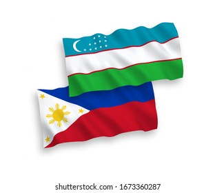 Banderas nacionales de tejido vectorial de Uzbekistán y Filipinas aisladas en fondo blanco. 1 a 2 proporciones.