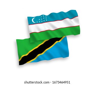 Banderas de tejido vectorial nacional de Uzbekistán y Tanzania aisladas en fondo blanco. 1 a 2 proporciones.