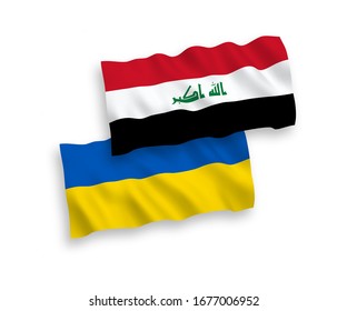 National vector fabric wave flags of Iraq and Ukraine isolated on white background. 1 to 2 proportion.
