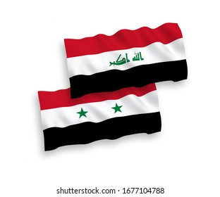 National vector fabric wave flags of Iraq and Syria isolated on white background. 1 to 2 proportion.