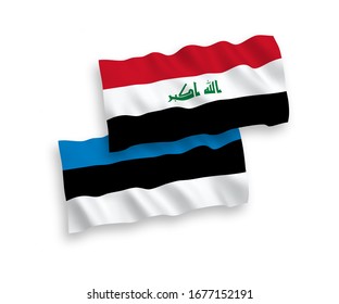 National vector fabric wave flags of Estonia and Iraq isolated on white background. 1 to 2 proportion.