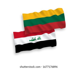 Länderspezifische Vektorillustration-Wellen-Flaggen von Litauen und Irak einzeln auf weißem Hintergrund. 1 bis 2 %.