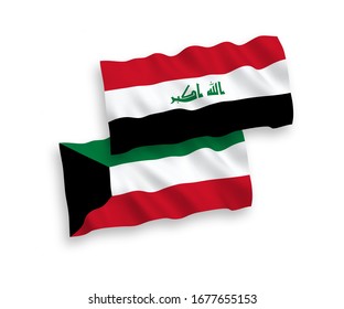 National vector fabric wave flags of Iraq and Kuwait isolated on white background. 1 to 2 proportion.