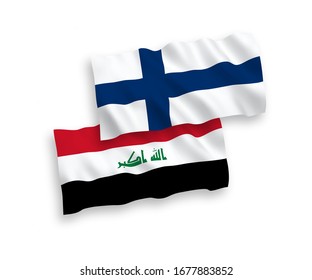 National vector fabric wave flags of Finland and Iraq isolated on white background. 1 to 2 proportion.