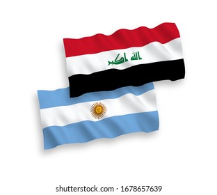 National vector fabric wave flags of Iraq and Argentina isolated on white background. 1 to 2 proportion.
