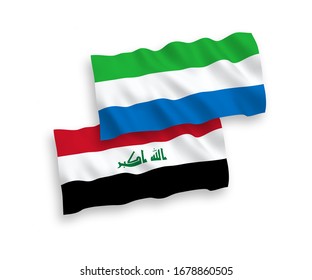Gewebeflags der nationalen Vektorillustration von Irak und Sierra Leone einzeln auf weißem Hintergrund. 1 bis 2 %.
