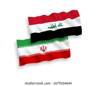 National vector fabric wave flags of Iraq and Iran isolated on white background. 1 to 2 proportion.