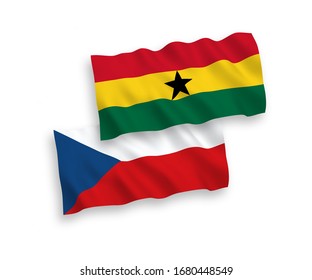 National vector fabric wave flags of Czech Republic and Ghana isolated on white background. 1 to 2 proportion.