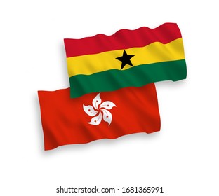Banderas nacionales de tejido vectorial de Ghana y Hong Kong aisladas en fondo blanco. 1 a 2 proporciones.