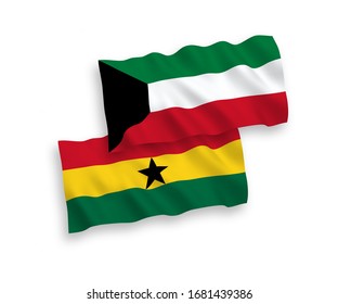 Banderas nacionales de tejido vectorial de Ghana y Kuwait aisladas en fondo blanco. 1 a 2 proporciones.